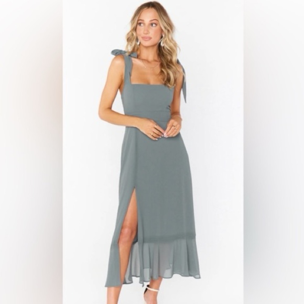 Show Me Your Mumu Claire Midi Dress- Silver Sage Crisp